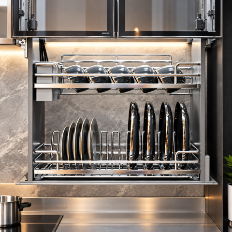 Giá Bát Nâng Hạ Cảm Ứng GRÖB Inox SUS304 Nan Oval – Điều Khiển Qua App & Giọng Nói