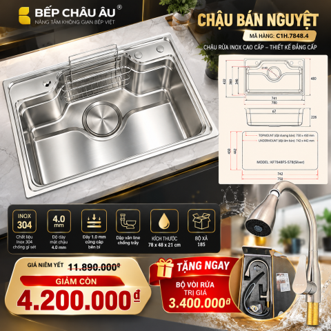 Chậu Bán Nguyệt Inox 304 Cao Cấp – Giảm Giá Sốc Còn 4.200.000đ, Tặng Bộ Vòi 3.400.000đ