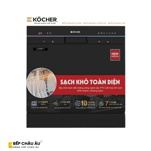 Máy Rửa Bát Köcher X10 PRO 10 Bộ – Sấy PTC Khí Tươi 72H, Diệt Khuẩn UV, 7 Chương Trình Rửa