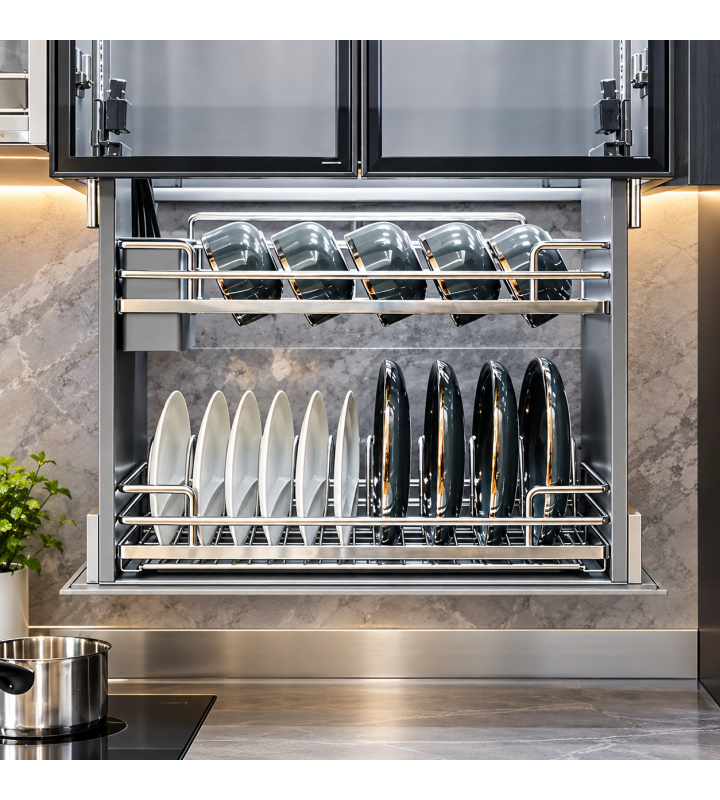 Giá Bát Nâng Hạ Cảm Ứng GRÖB Inox SUS304 Nan Oval – Điều Khiển Qua App & Giọng Nói
