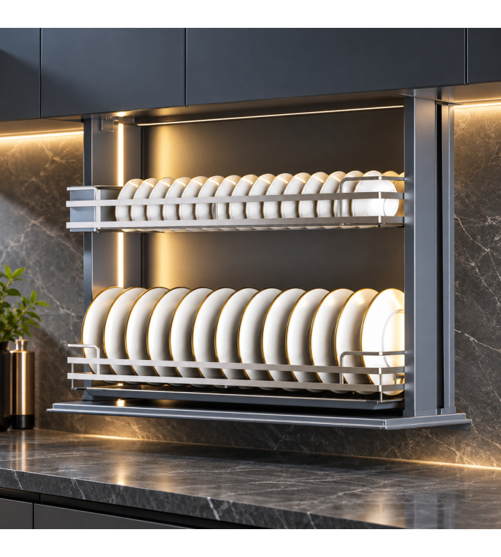 Giá Bát Nâng Hạ Cảm Ứng GRÖB Inox SUS304 Nan Oval – Điều Khiển App & Giọng Nói