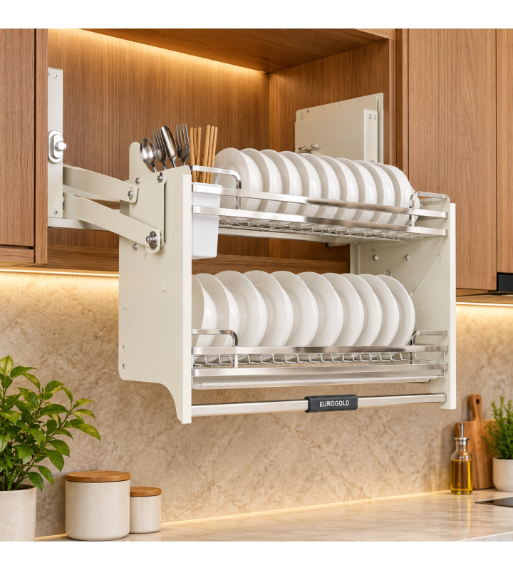 Giá Bát Di Động Nan Dẹt EUROGOLD Inox 304 – Khung Trắng
