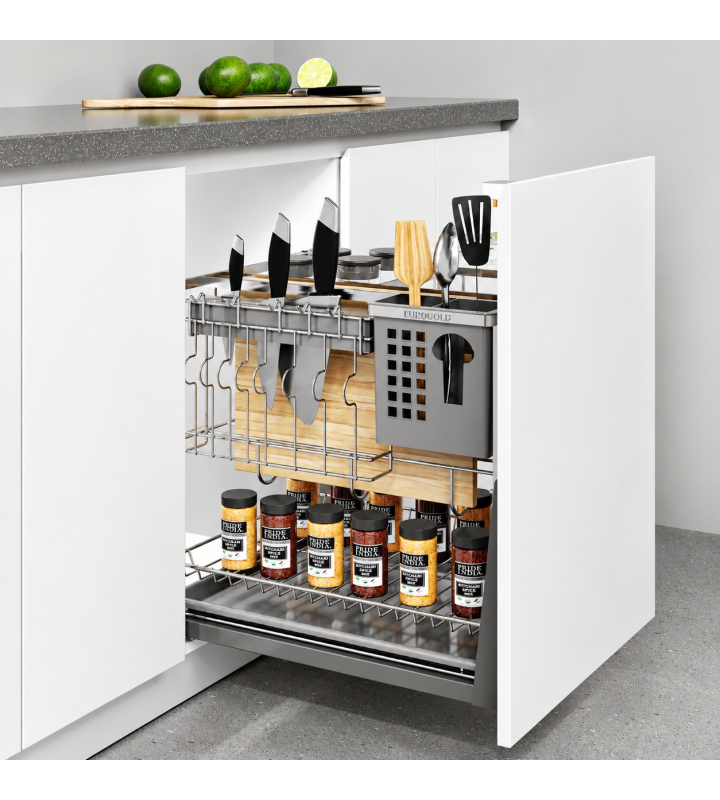 Giá Dao Thớt Nan Dẹt Inox Mờ EUROGOLD 304 – Ray Giảm Chấn