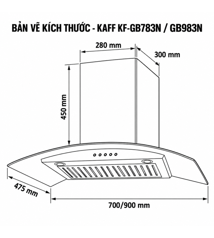 Máy Hút Mùi Kính Cong KAFF KF-GB783N / KF-GB983N Công Suất 1000m³/h
