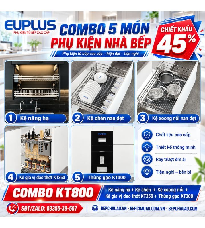 COMBO 5 MÓN PHỤ KIỆN NHÀ BẾP EUPLUS NAN DẸT – CAO CẤP