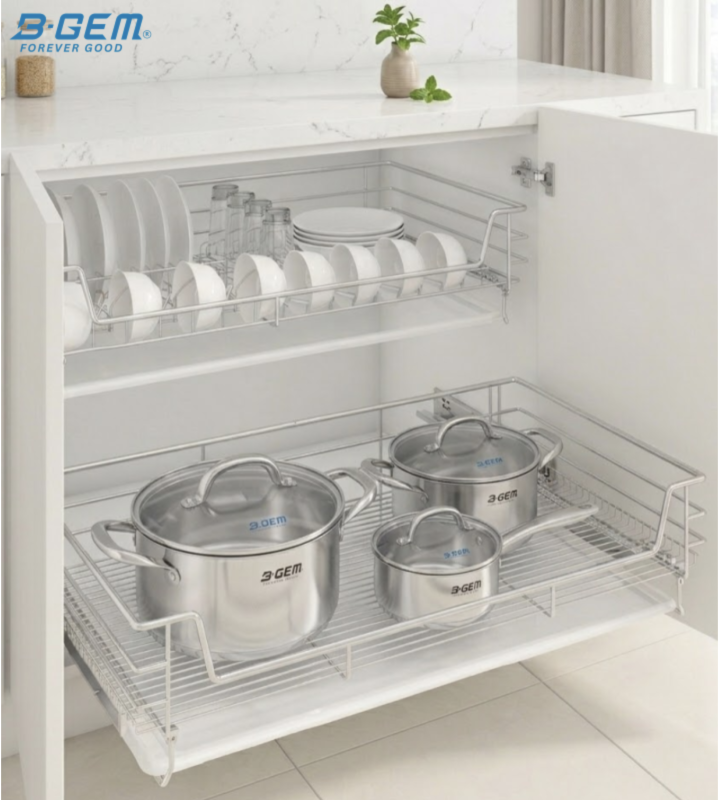 GIÁ XOONG NỒI NAN DẸT INOX 304 CAO CẤP, HỆ DẪN HƯỚNG CHỐNG RUNG BGKC02B