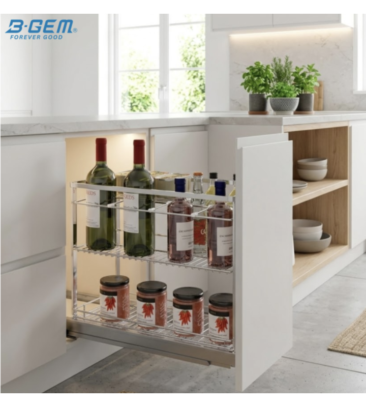 KỆ GIA VỊ NAN DẸT INOX 304 RAY GIẢM CHẤN BGKGV01